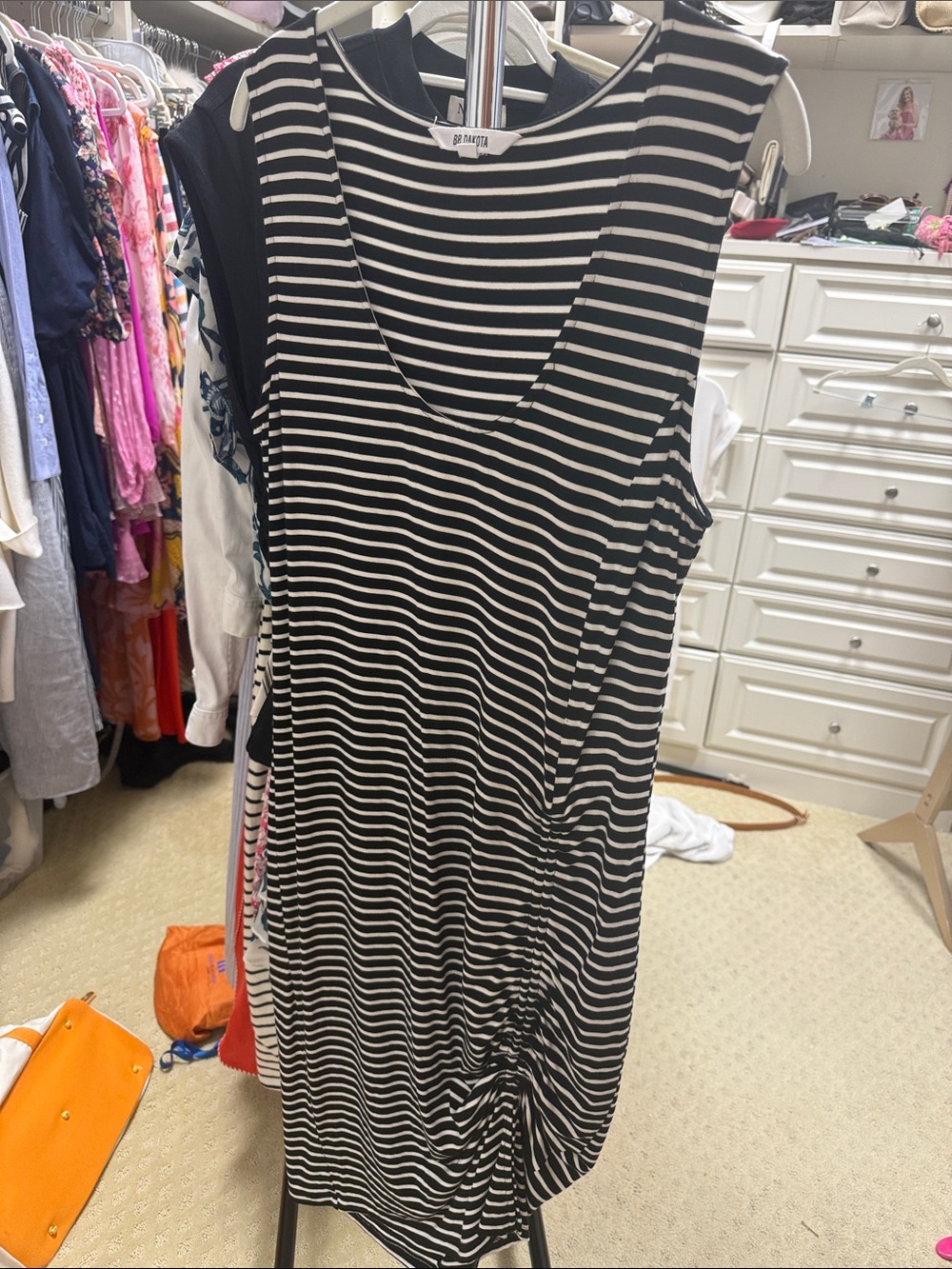 BB Dakota blue & White Striped Sleeveless Midi Dress